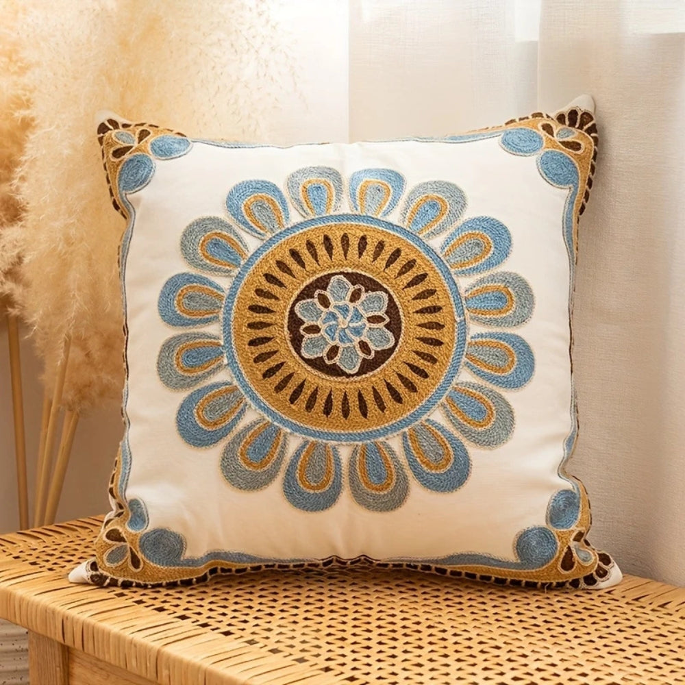 Embroidered Vintage Cushion Cover 18x18 Inch