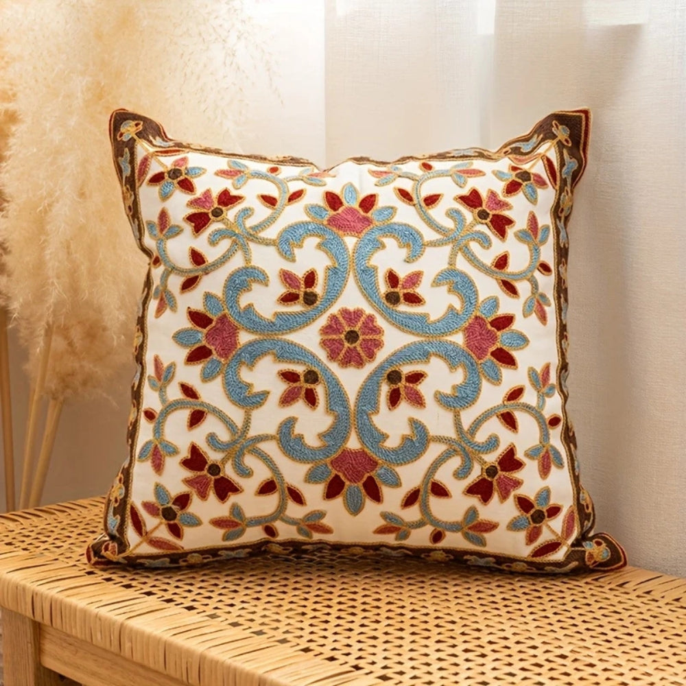 Embroidered Vintage Cushion Cover 18x18 Inch