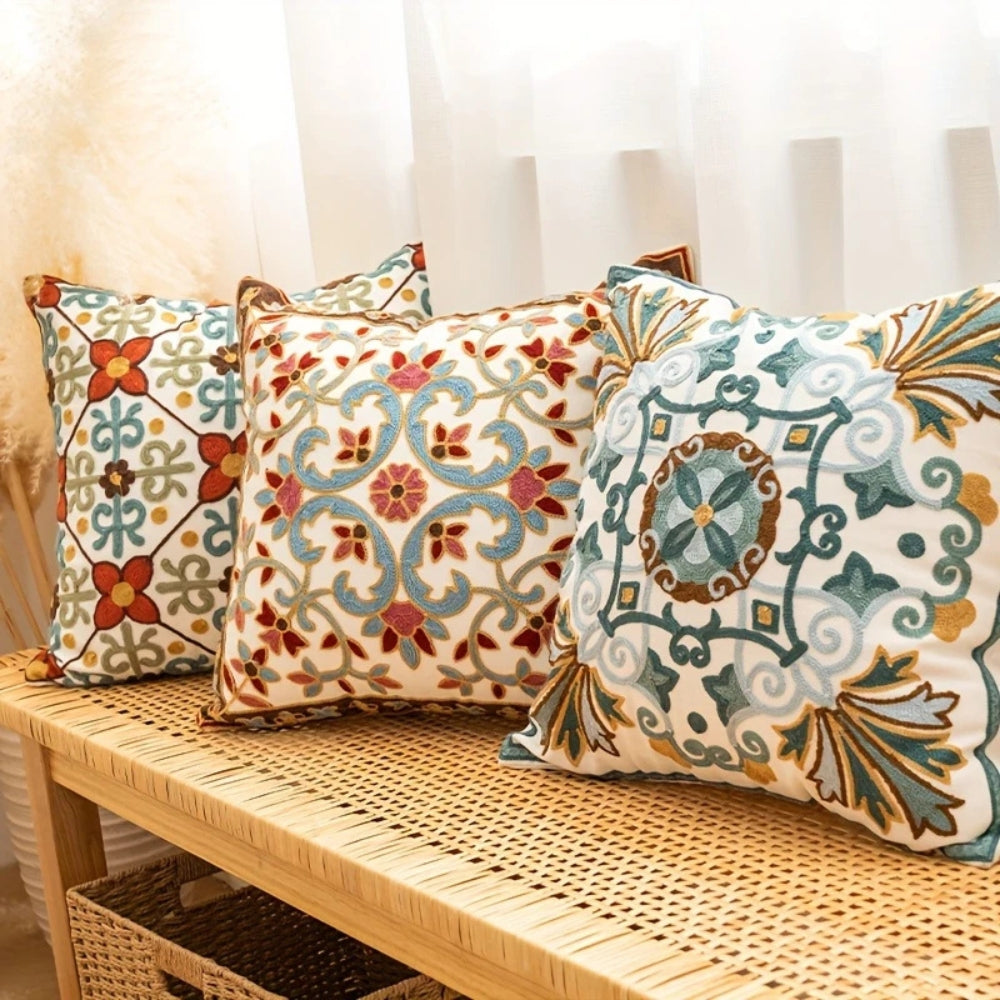 Embroidered Vintage Cushion Cover 18x18 Inch