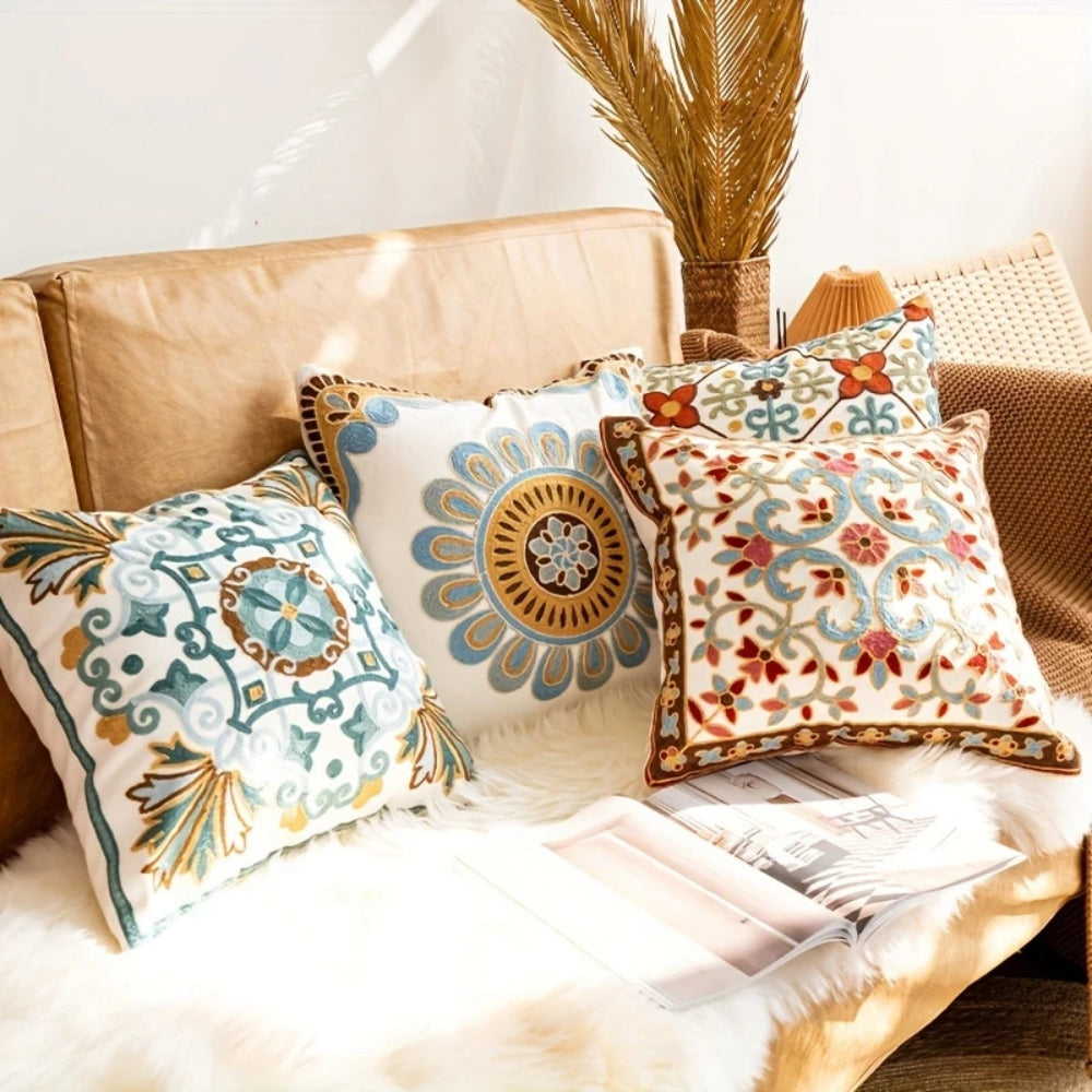 Embroidered Vintage Cushion Cover 18x18 Inch