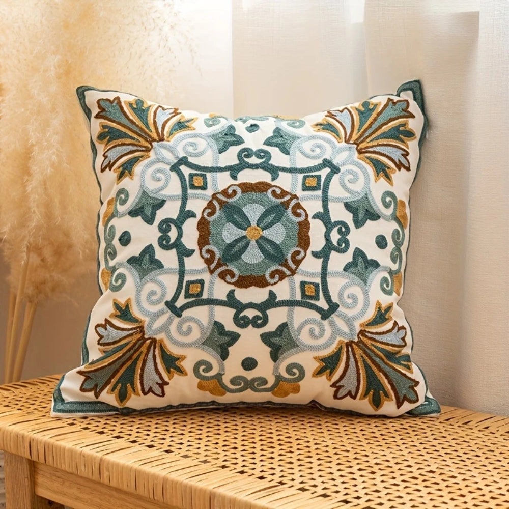 Embroidered Vintage Cushion Cover 18x18 Inch
