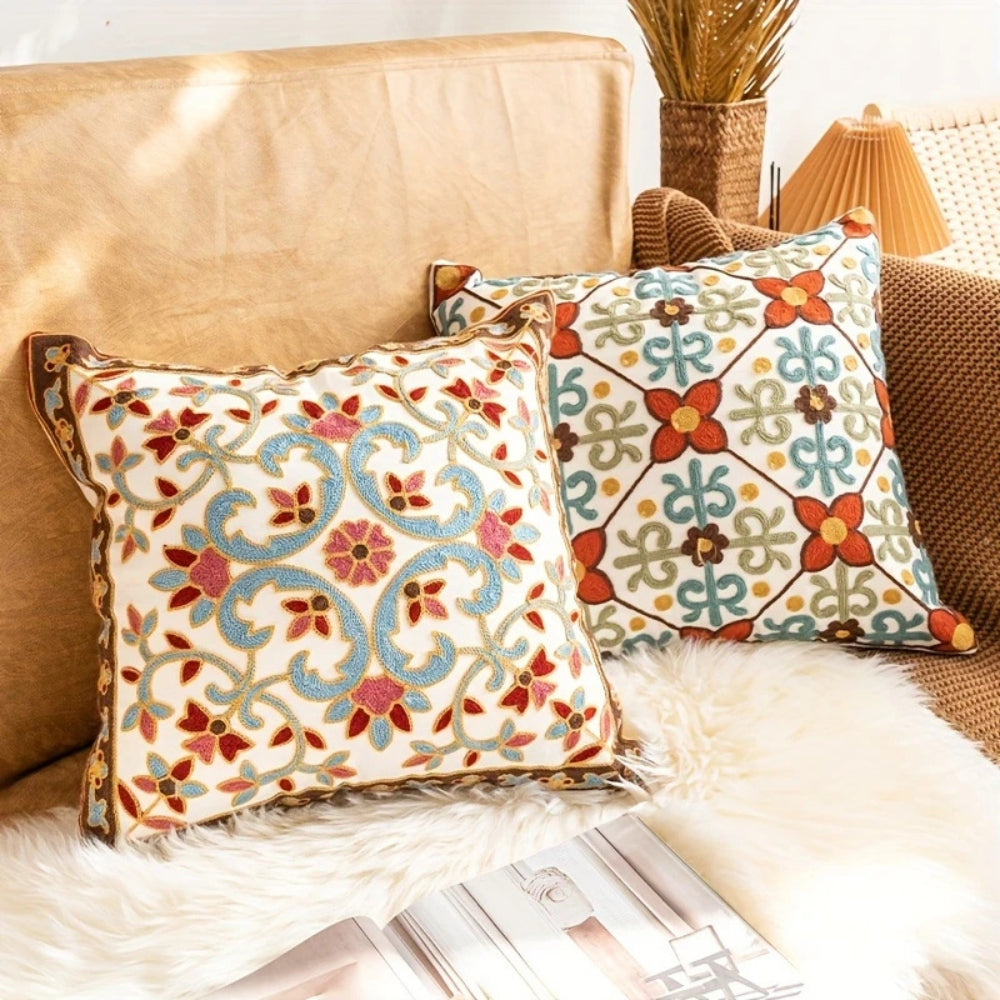 Embroidered Vintage Cushion Cover 18x18 Inch