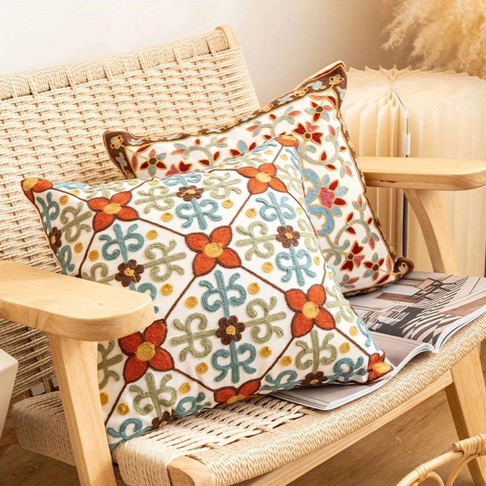Embroidered Vintage Cushion Cover 18x18 Inch