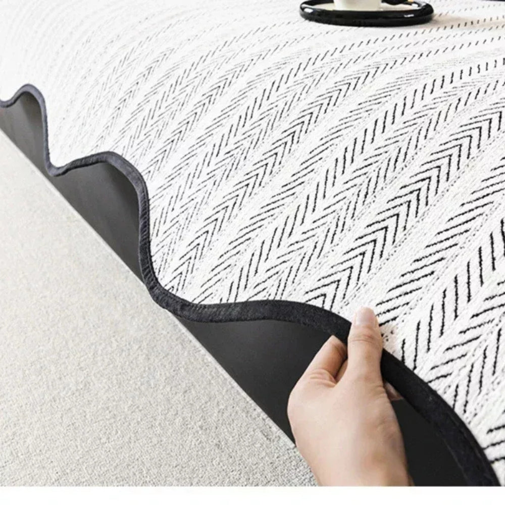 Herringbone Microfiber Sofa Cover with Scalloped Edges