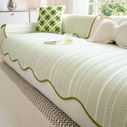 Herringbone Scalloped Edge Sofa Cover in Soft Microfiber