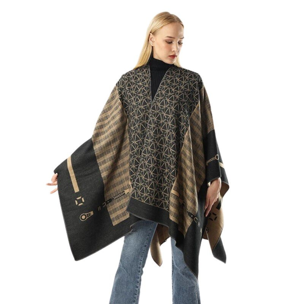 Geometric Acrylic Poncho Shawl for Layering