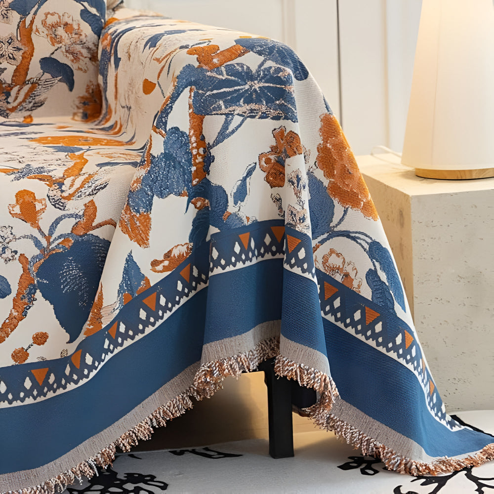 Jacquard Floral Sofa Cover with Reversible Design
