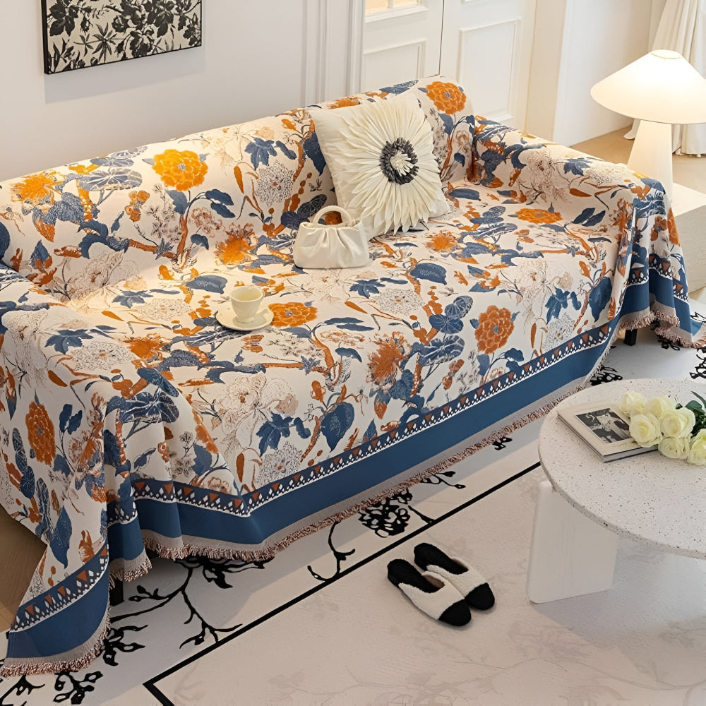 Jacquard Floral Sofa Cover in Autumn Vines Design