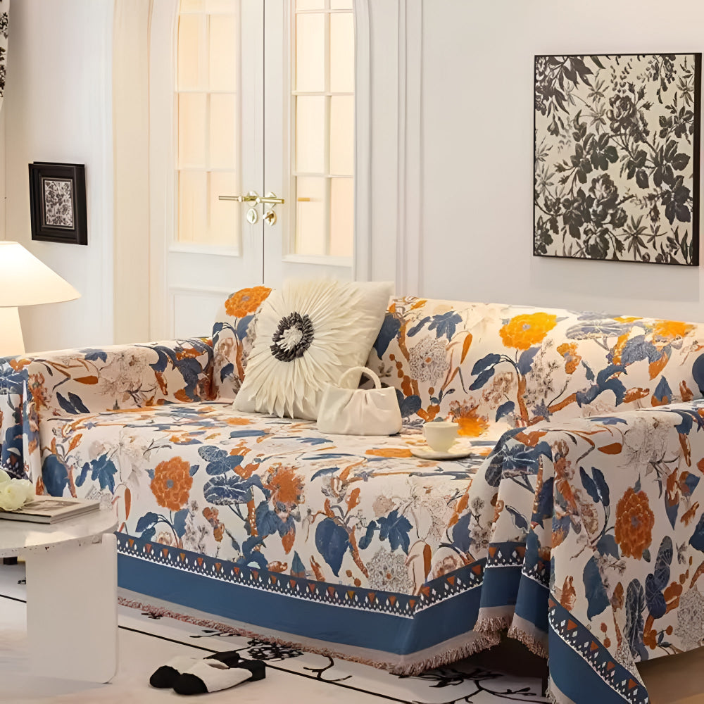Jacquard Floral Sofa Cover in Autumn Vines Design