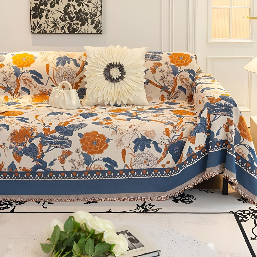 Jacquard Floral Sofa Cover in Autumn Vines Design