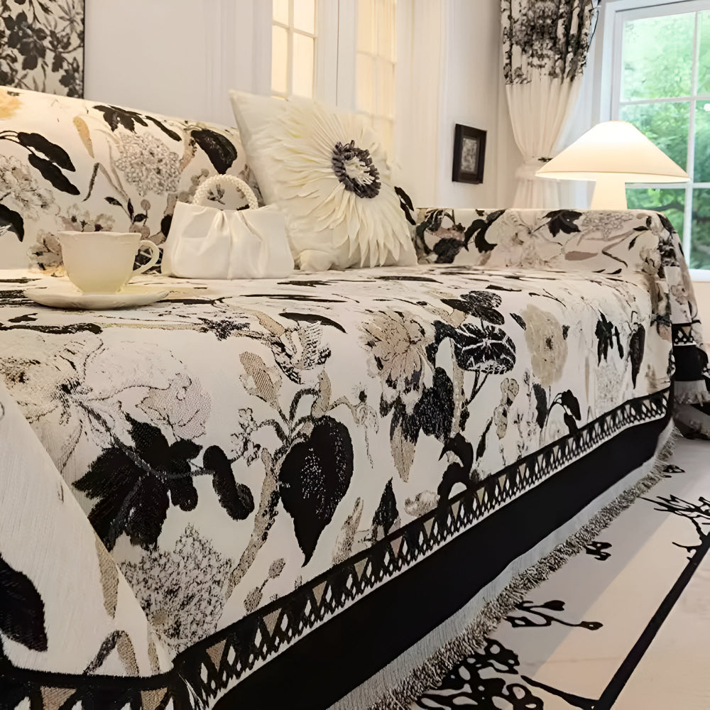 Jacquard Floral Sofa Cover with Reversible Design