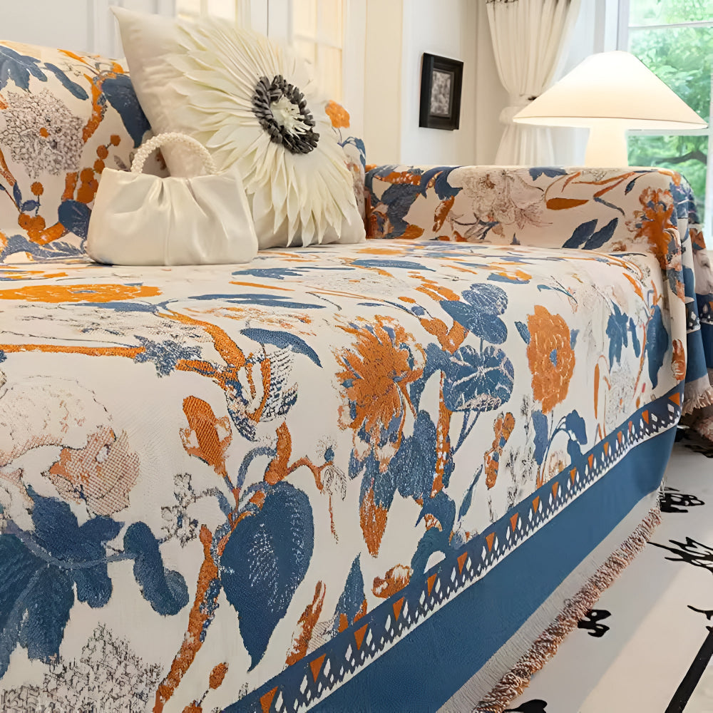 Jacquard Floral Sofa Cover with Reversible Design
