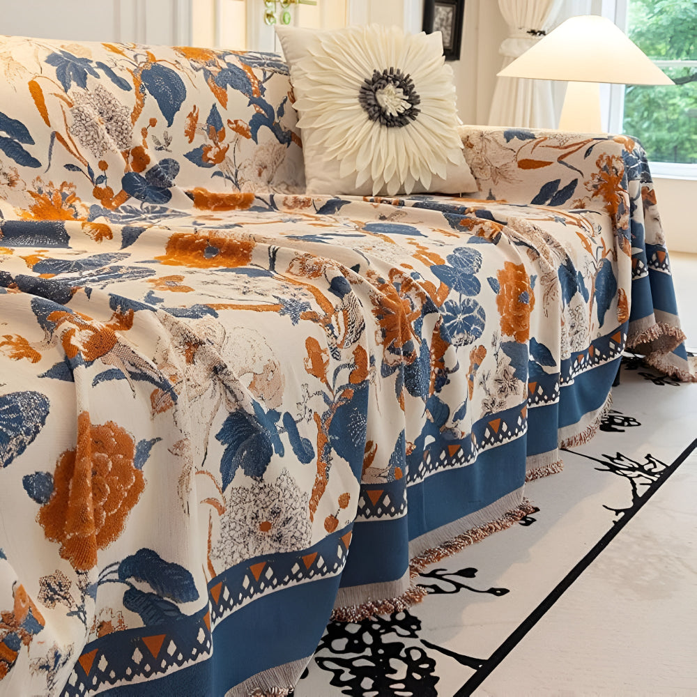 Jacquard Floral Sofa Cover in Autumn Vines Design
