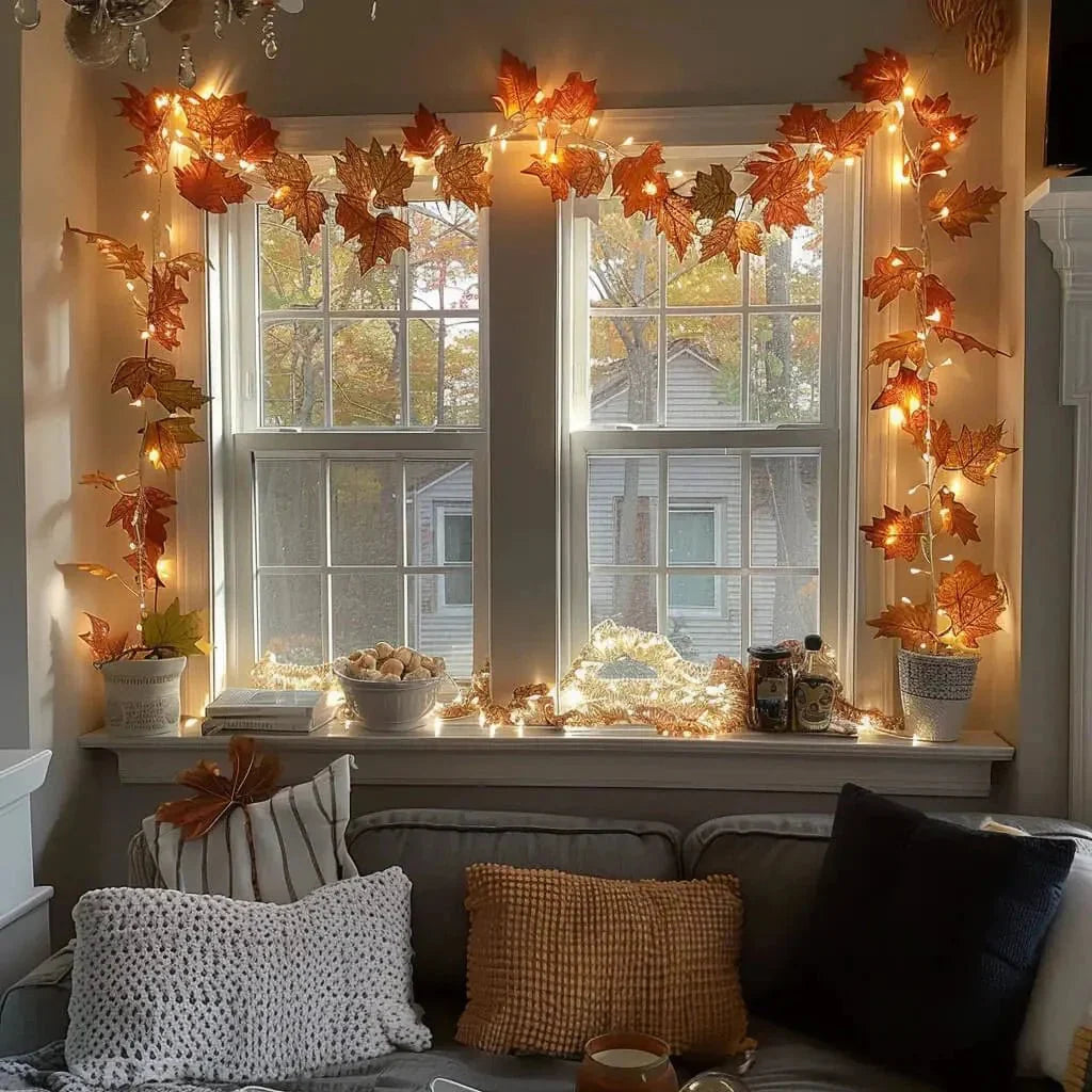 LED Decorative String Lights with Green Branches for Cozy Ambiance