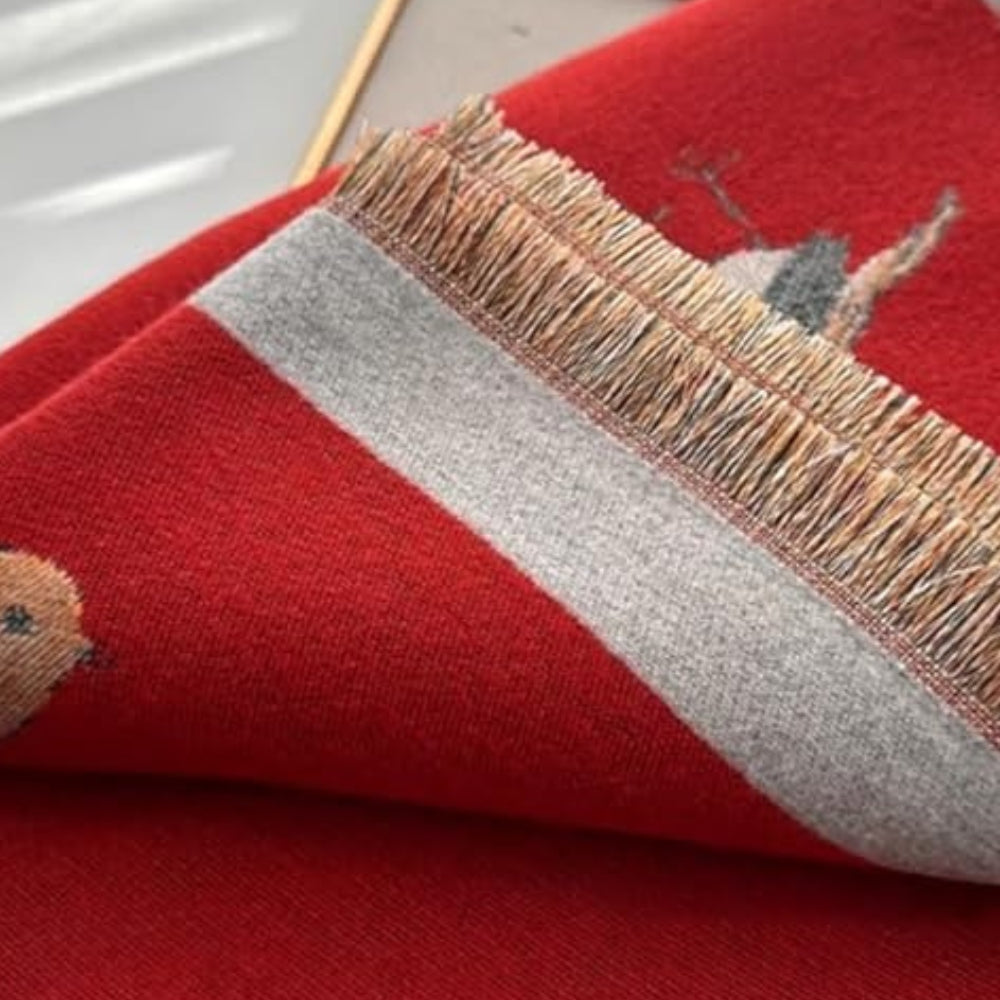 Bird Jacquard Shawl Scarf with Frayed Edges