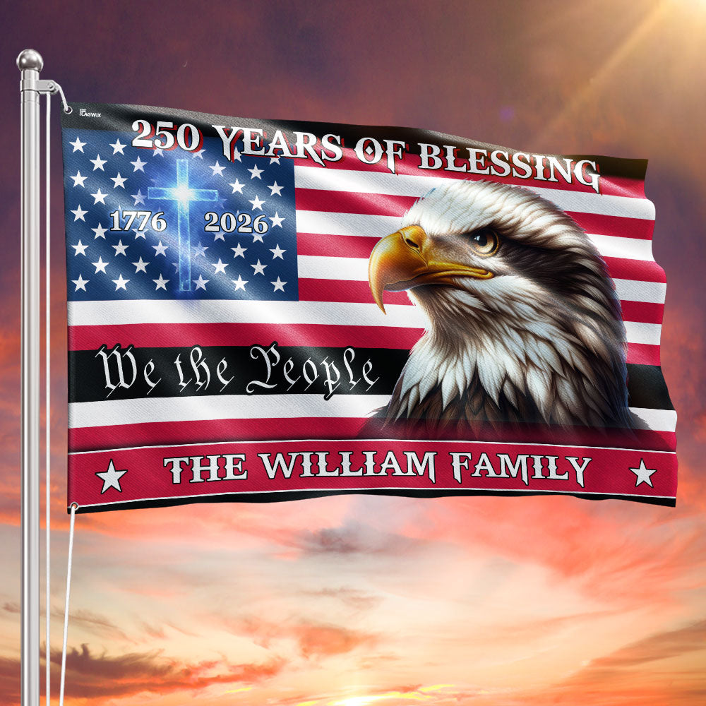 Personalized Patriotic Canvas Flag with Grommets - Custom Name 250 Years of Blessings 1776-2026