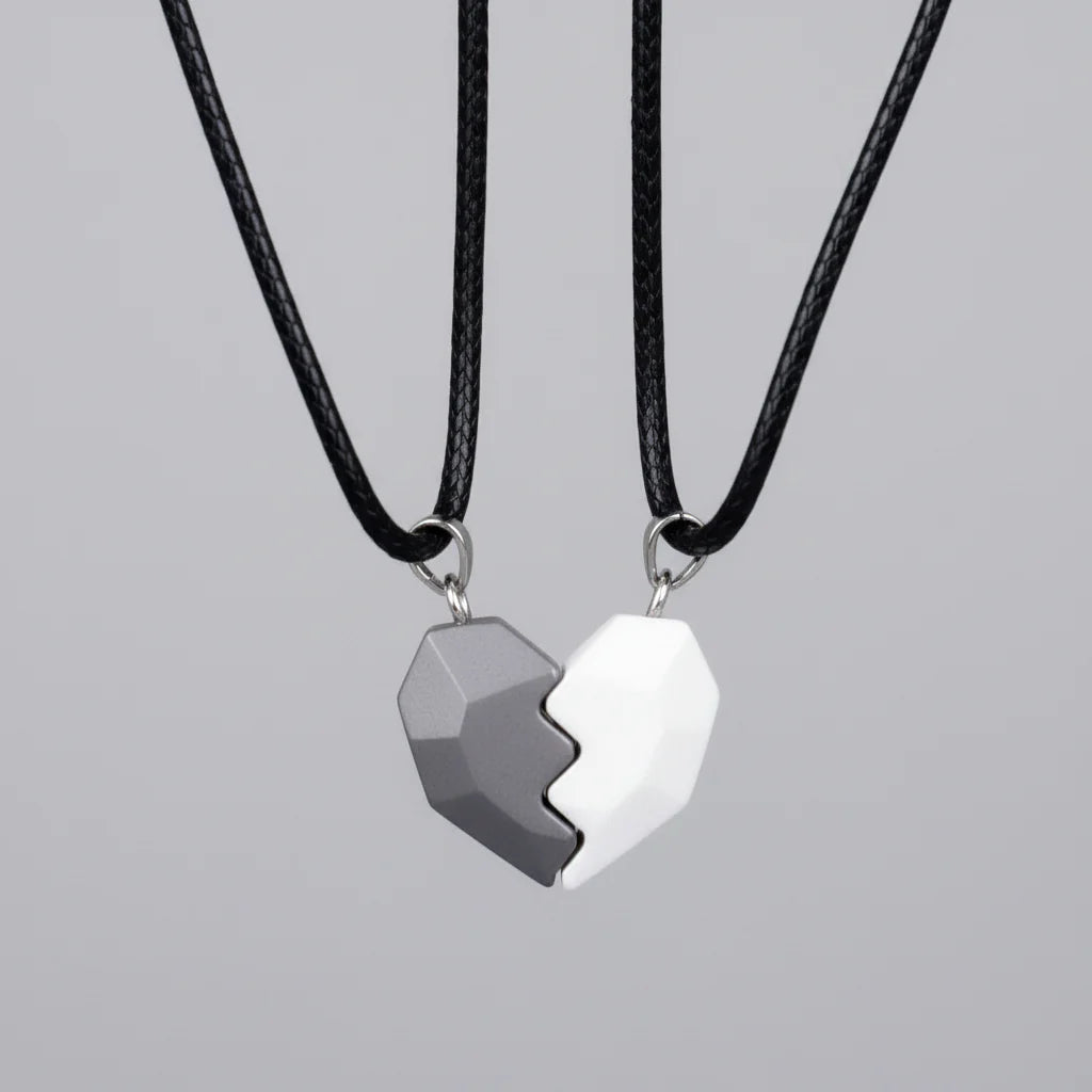 Magnetic Heart Electrocardiogram Couple Necklace
