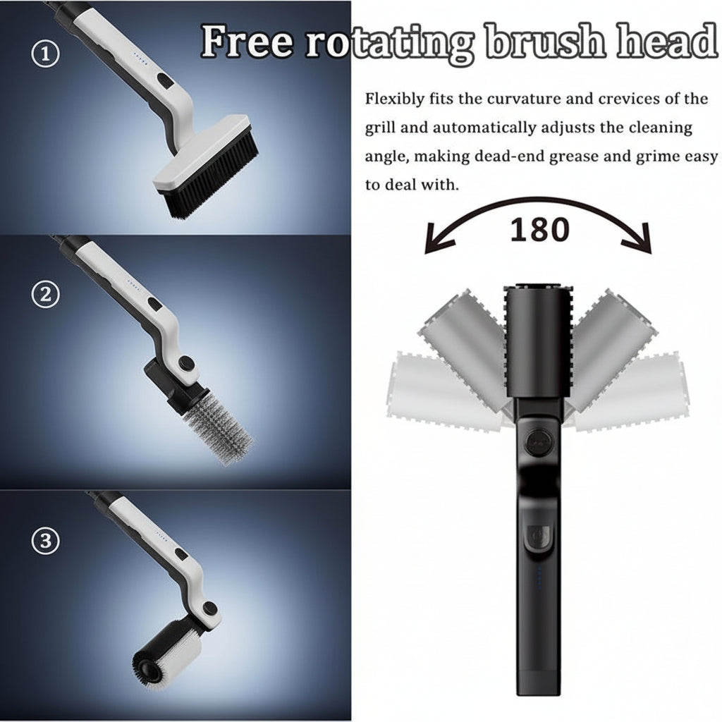 Electric Grill Brush with Rechargeable Battery and Stainless Steel Handle