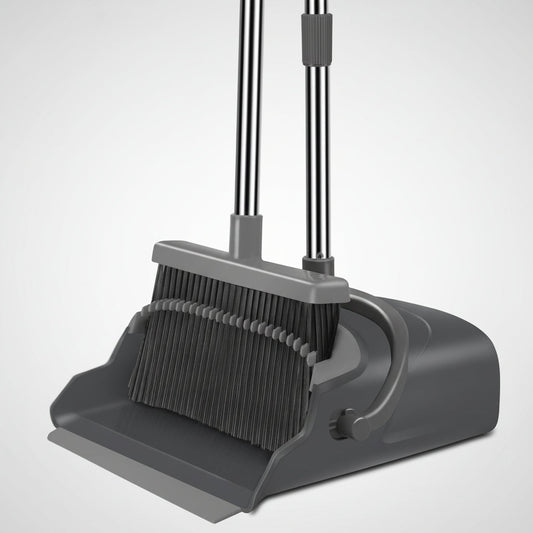 Self-Cleaning Broom and Dustpan Set with Adjustable Handle