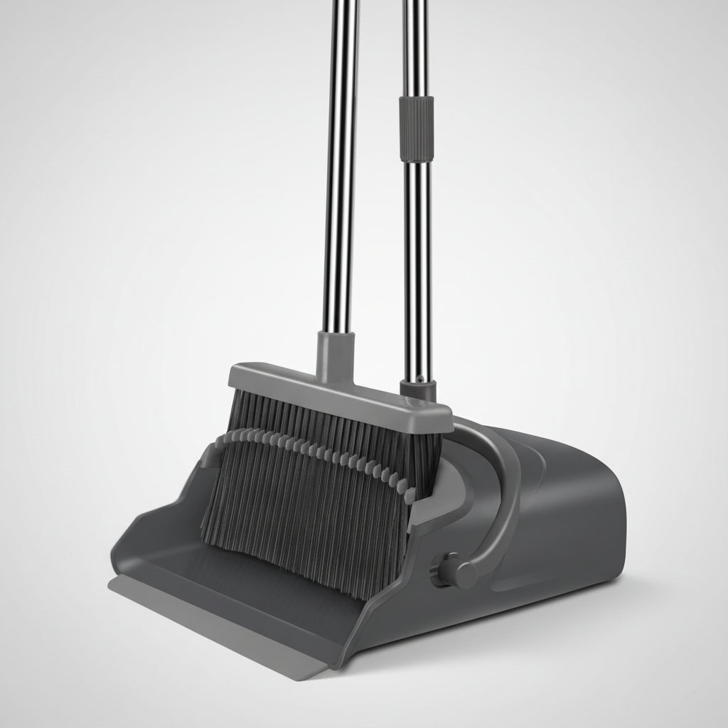 Self-Cleaning Broom and Dustpan Set with Adjustable Handle