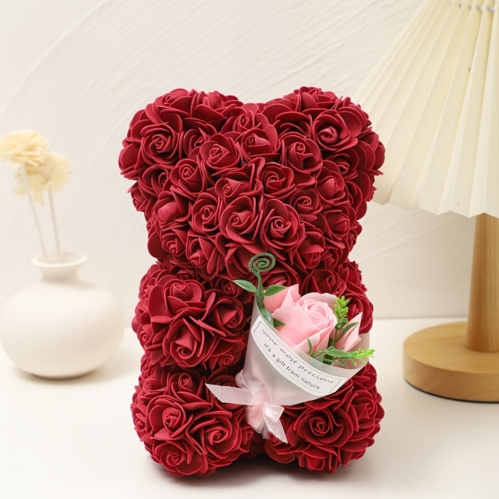 Rose Bear with Lifelike Artificial Flowers for Romantic Decor