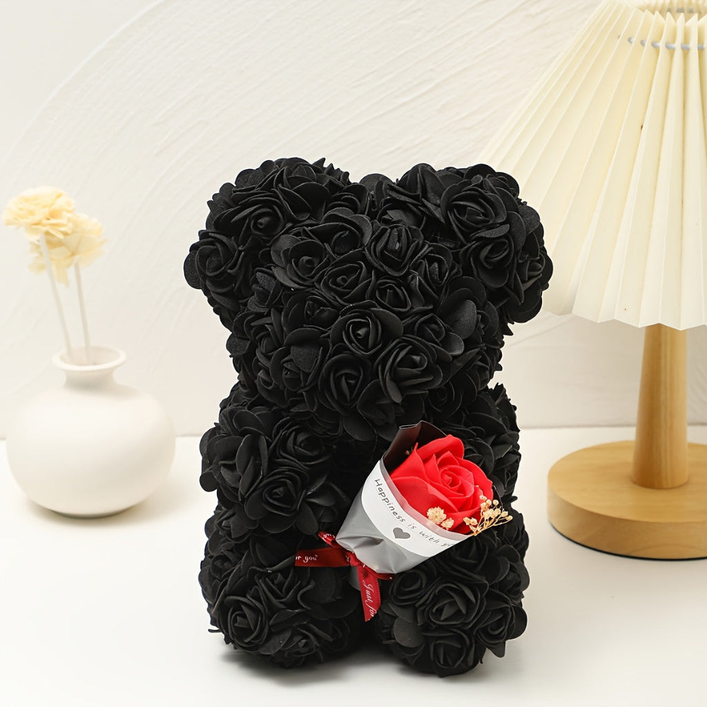 Rose Bear with Lifelike Artificial Flowers for Romantic Decor