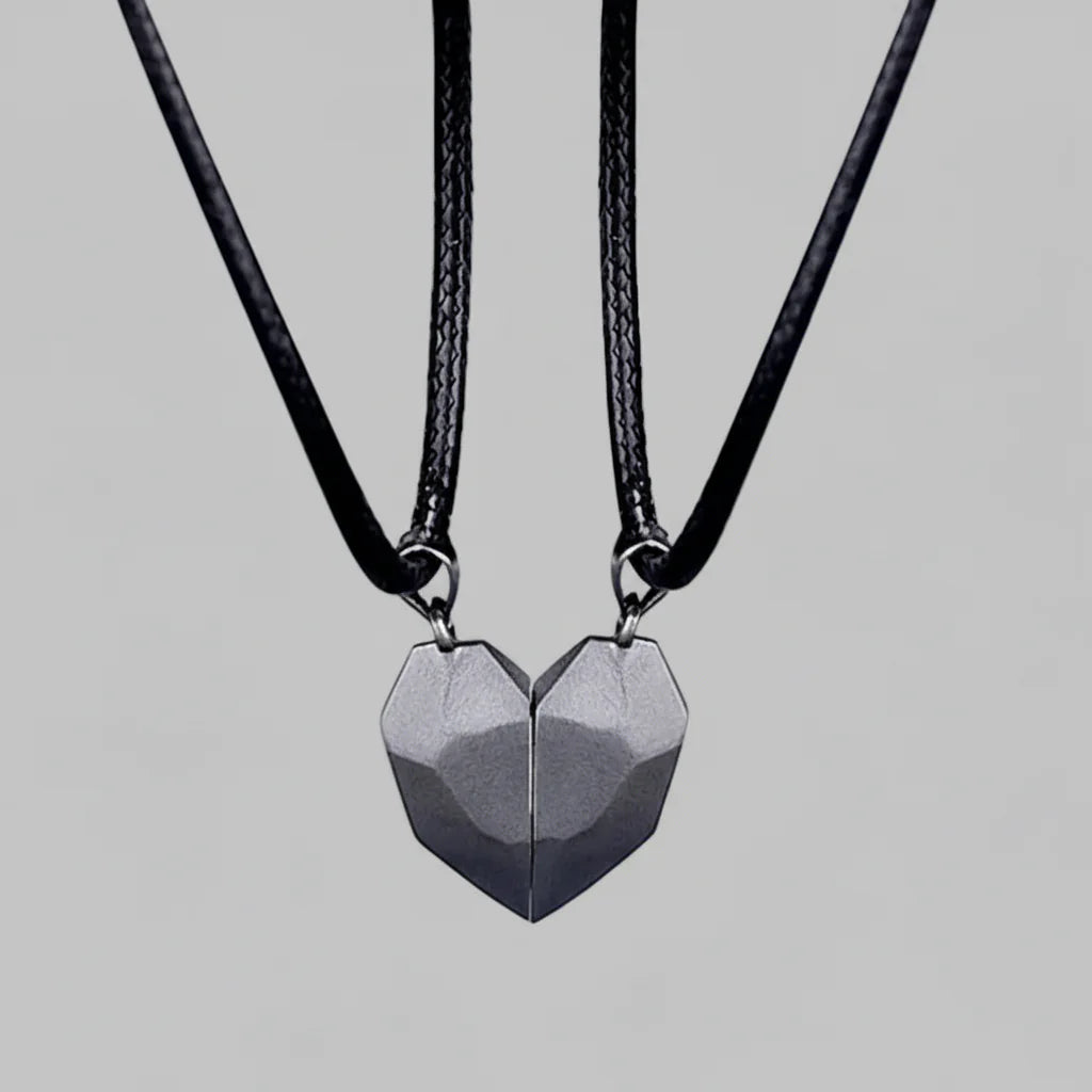 Magnetic Heart Electrocardiogram Couple Necklace