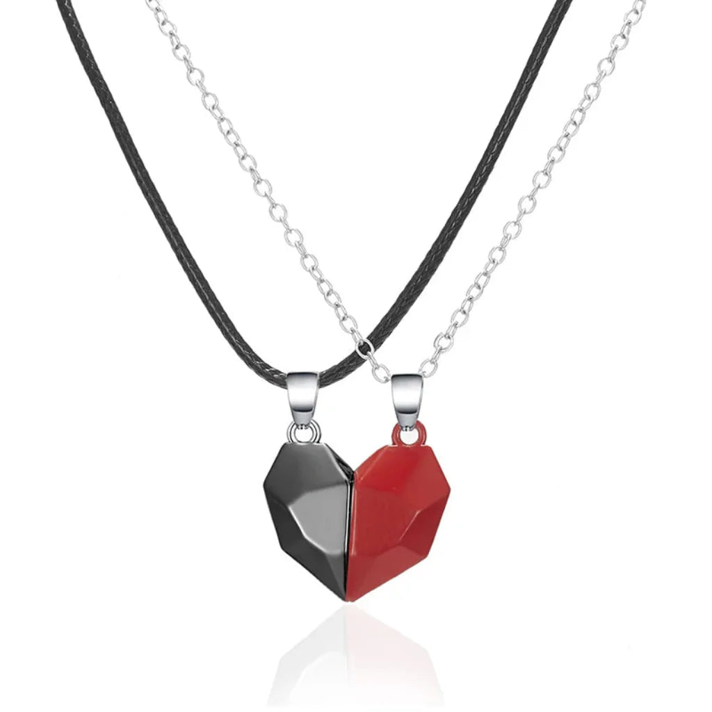 Magnetic Heart Electrocardiogram Couple Necklace