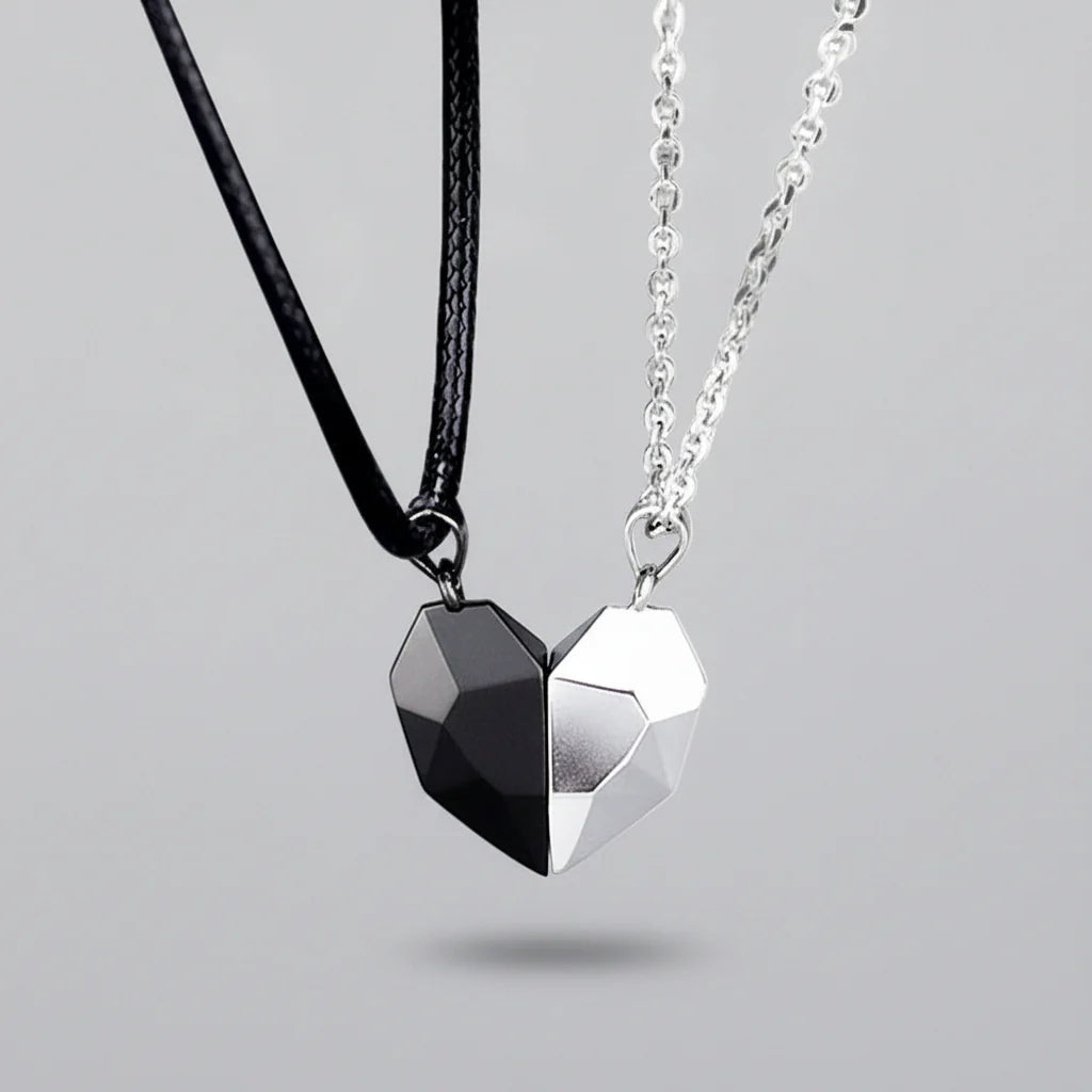 Magnetic Heart Electrocardiogram Couple Necklace