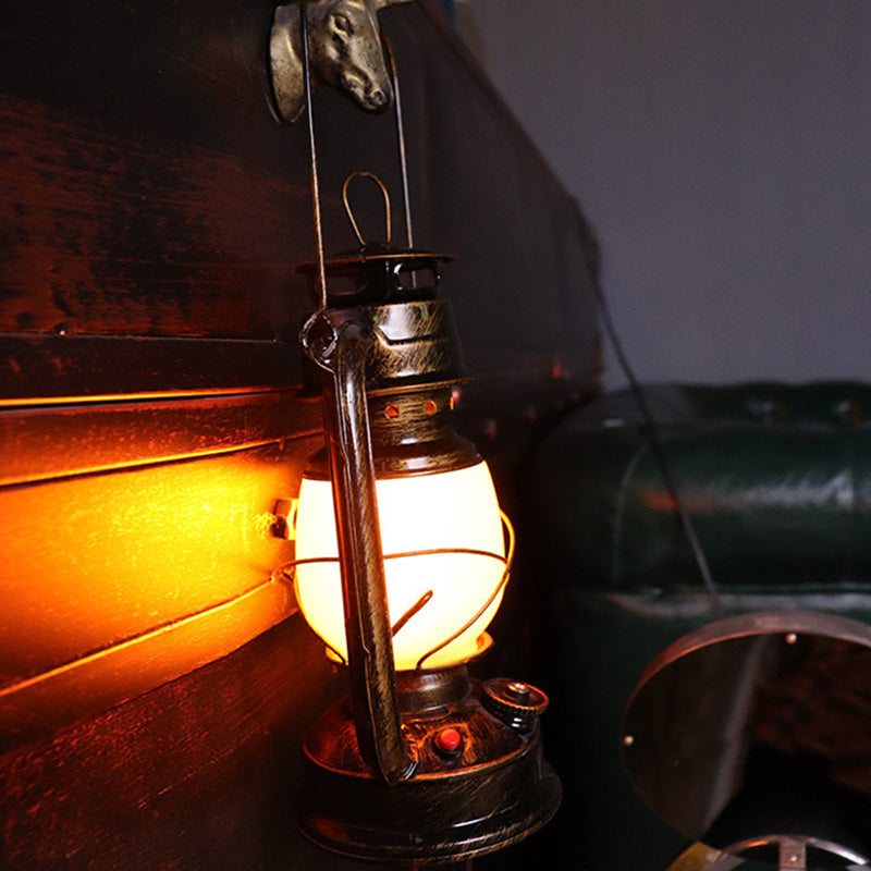 Vintage Round Iron Table Lamp with Acrylic Shade and Integrated LED
