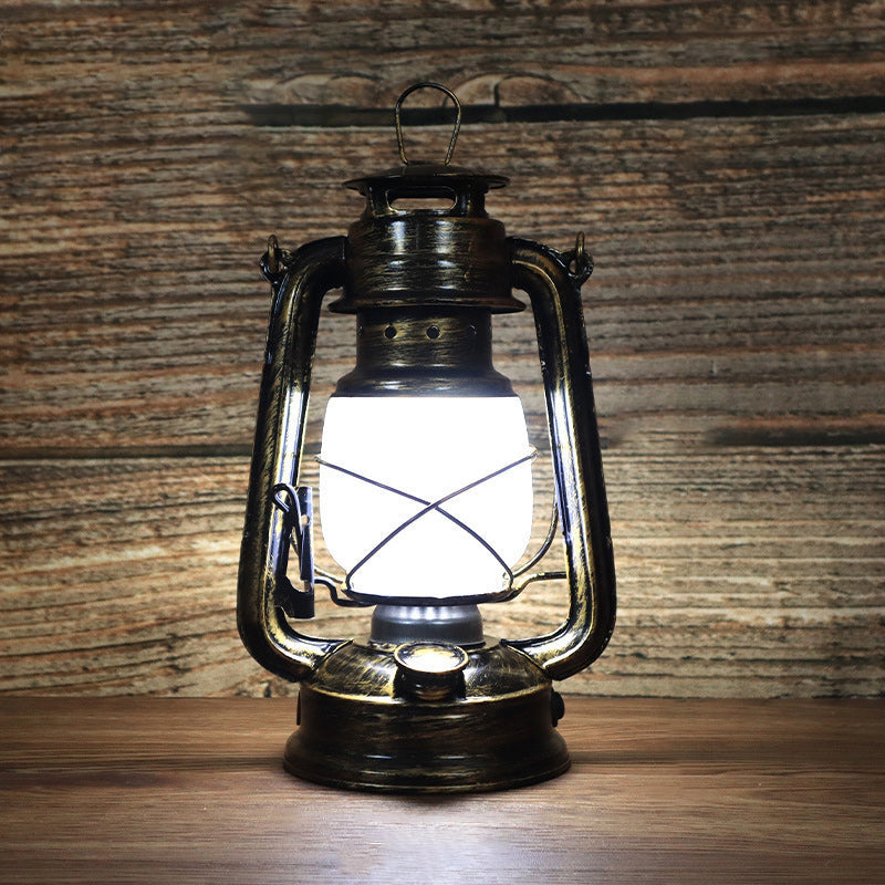 Vintage Round Iron Table Lamp with Acrylic Shade and Integrated LED