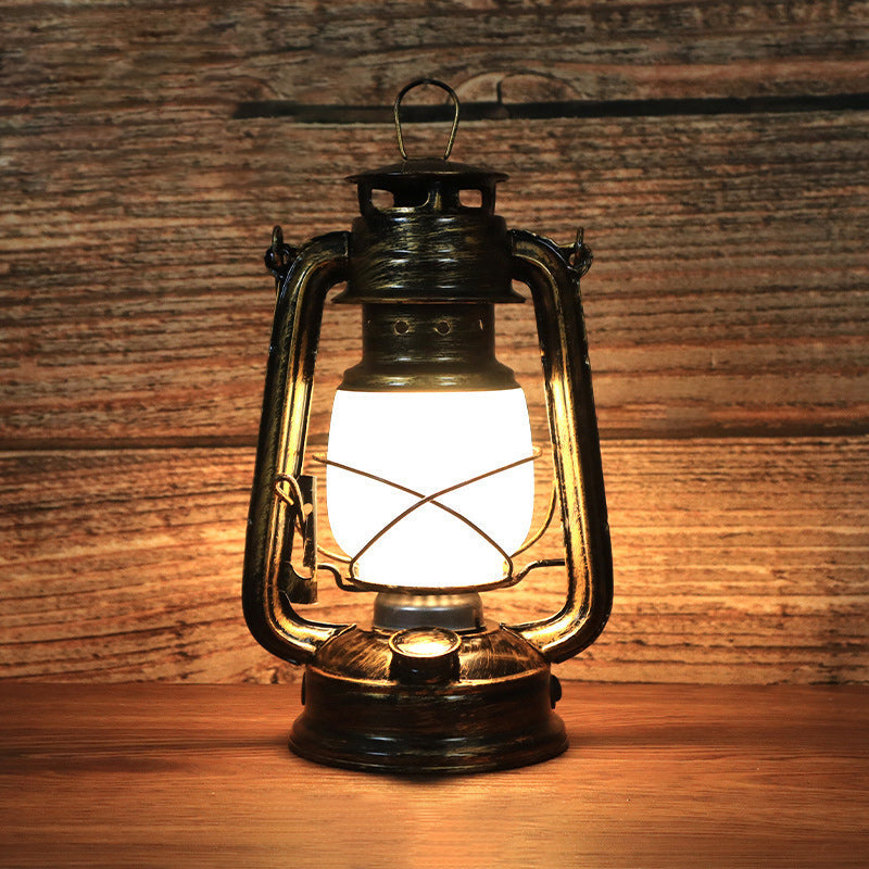 Vintage Round Iron Table Lamp with Acrylic Shade and Integrated LED