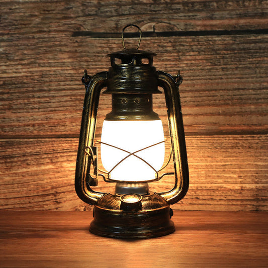 Vintage Round Iron Table Lamp with Acrylic Shade and Integrated LED