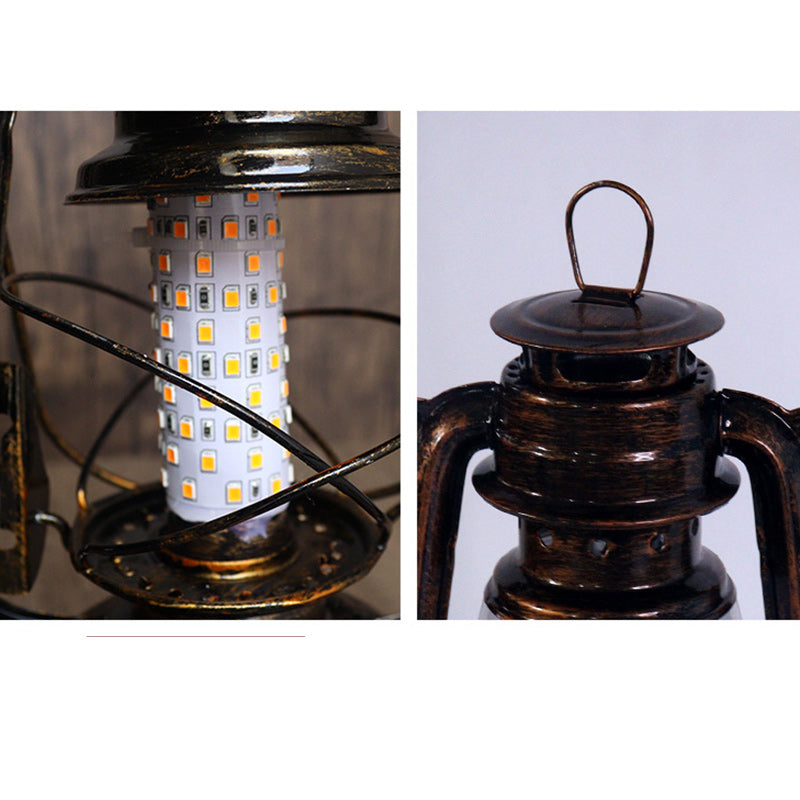 Vintage Round Iron Table Lamp with Acrylic Shade and Integrated LED