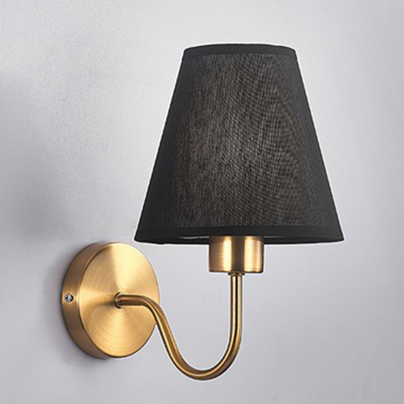 Scandinavian Round Curved Iron Wall Lamp with Fabric Shade