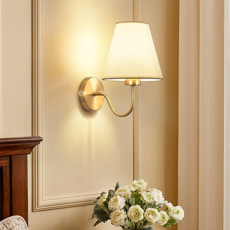 Scandinavian Round Curved Iron Wall Lamp with Fabric Shade