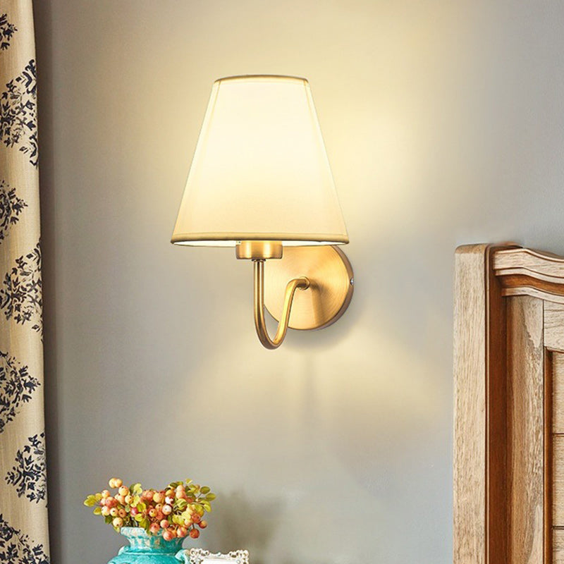 Scandinavian Round Curved Iron Wall Lamp with Fabric Shade