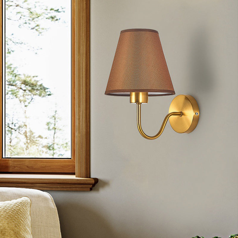 Scandinavian Round Curved Iron Wall Lamp with Fabric Shade
