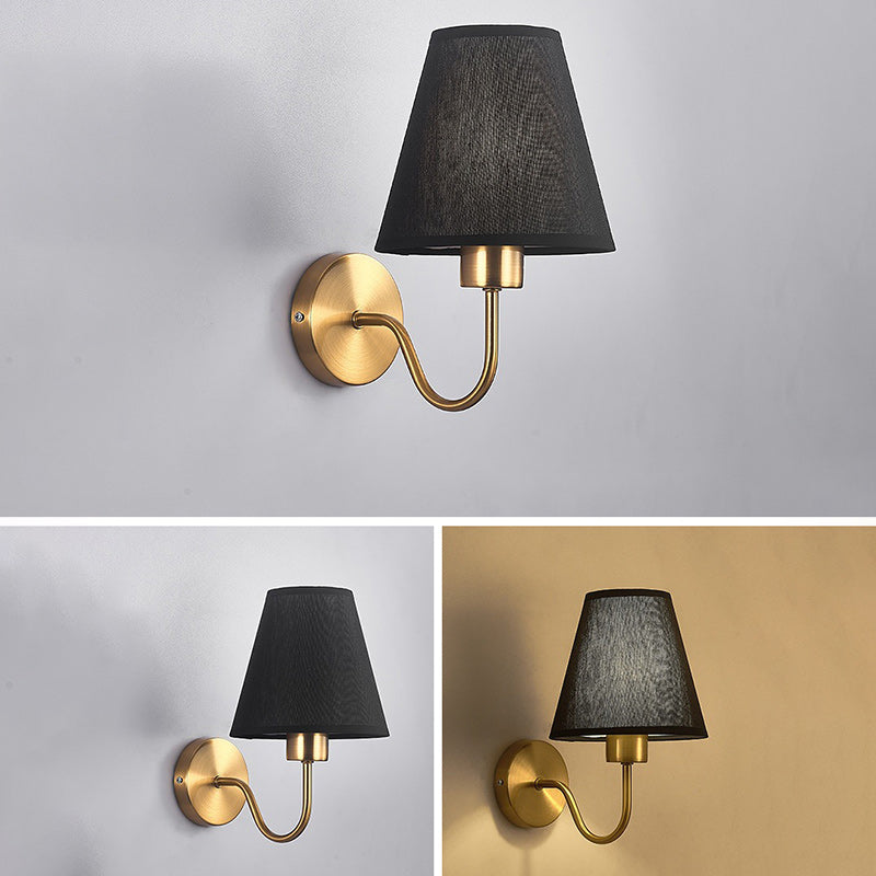 Scandinavian Round Curved Iron Wall Lamp with Fabric Shade