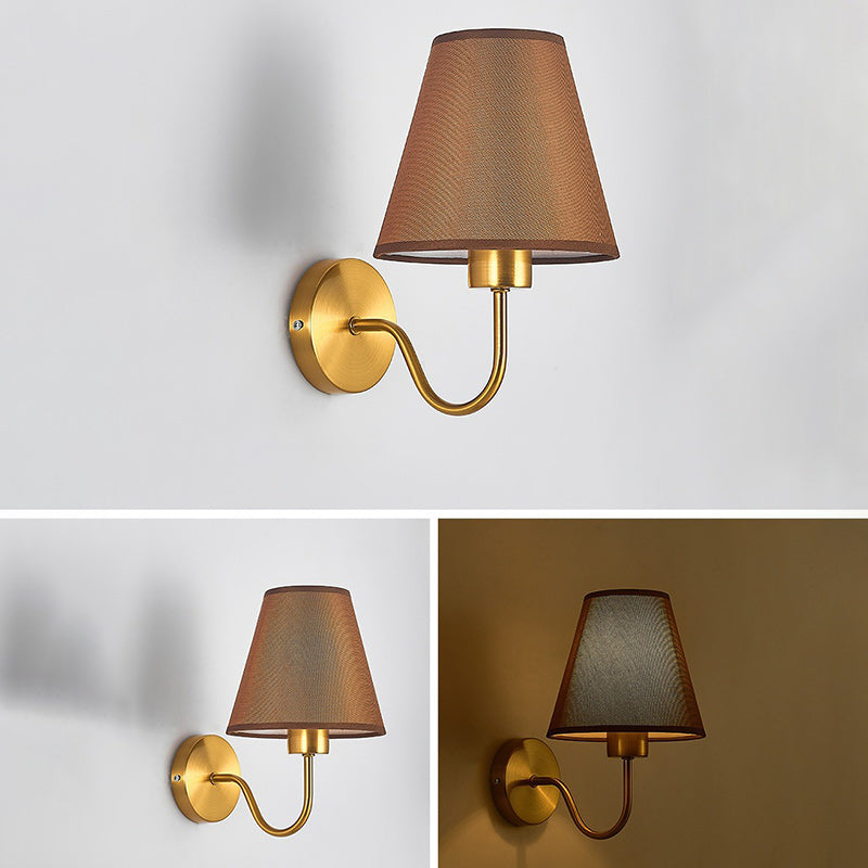 Scandinavian Round Curved Iron Wall Lamp with Fabric Shade