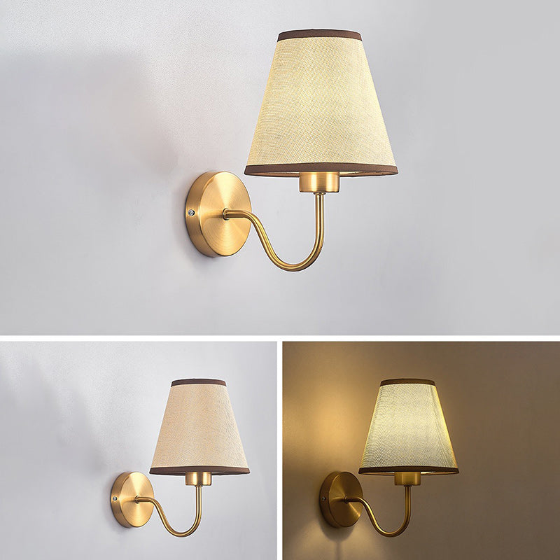 Scandinavian Round Curved Iron Wall Lamp with Fabric Shade