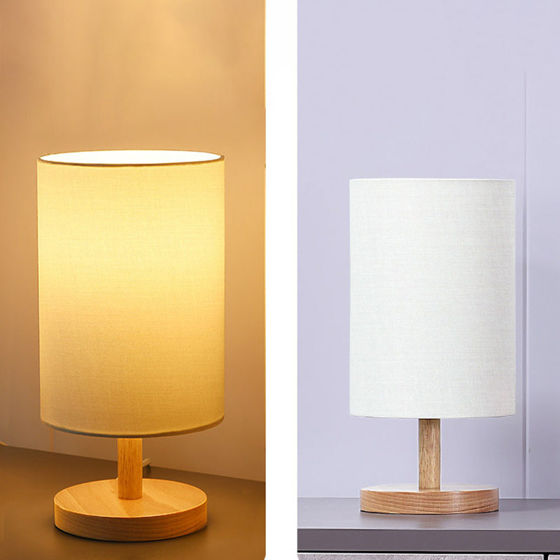 Japanese Wood Table Lamp with Fabric Shade - 1-Light Design