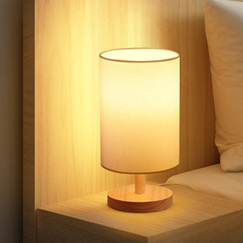 Japanese Wood Table Lamp with Fabric Shade - 1-Light Design