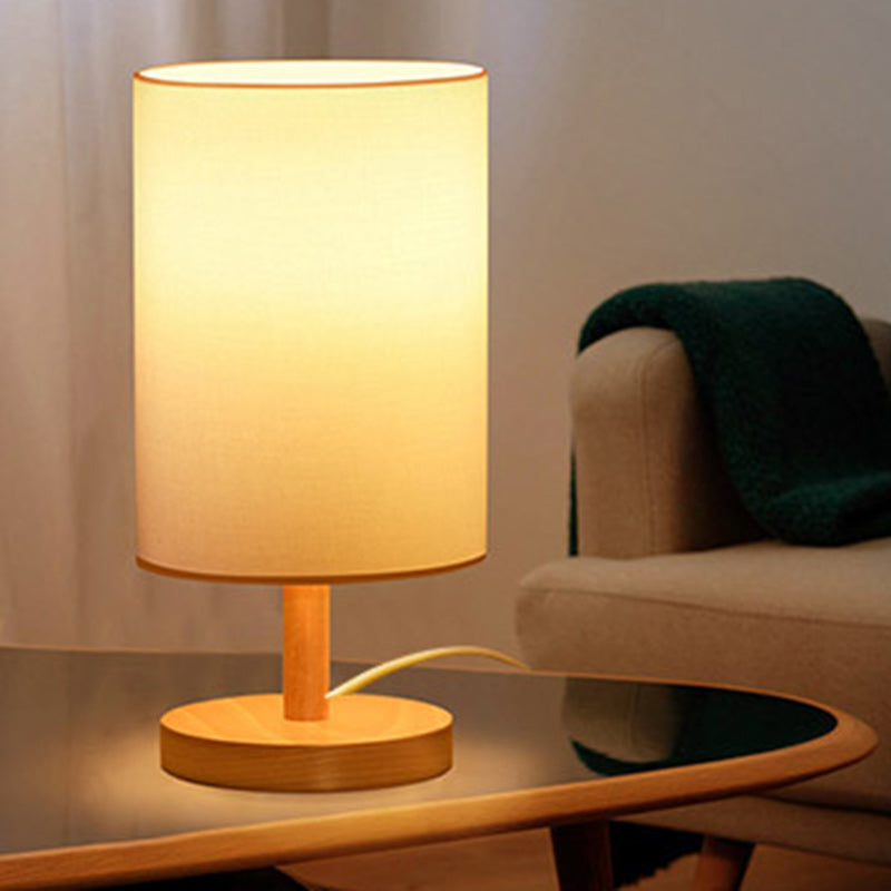 Japanese Wood Table Lamp with Fabric Shade, 1-Light Design