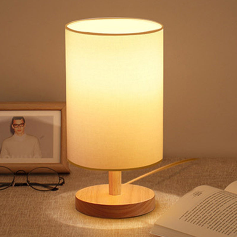 Japanese Wood Table Lamp with Fabric Shade - 1-Light Design