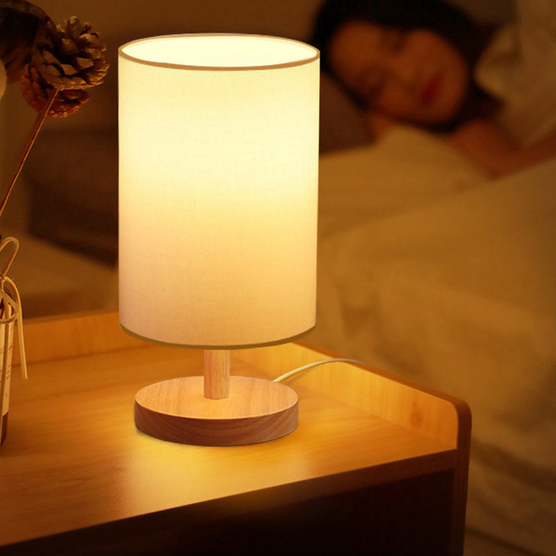 Japanese Wood Table Lamp with Fabric Shade, 1-Light Design