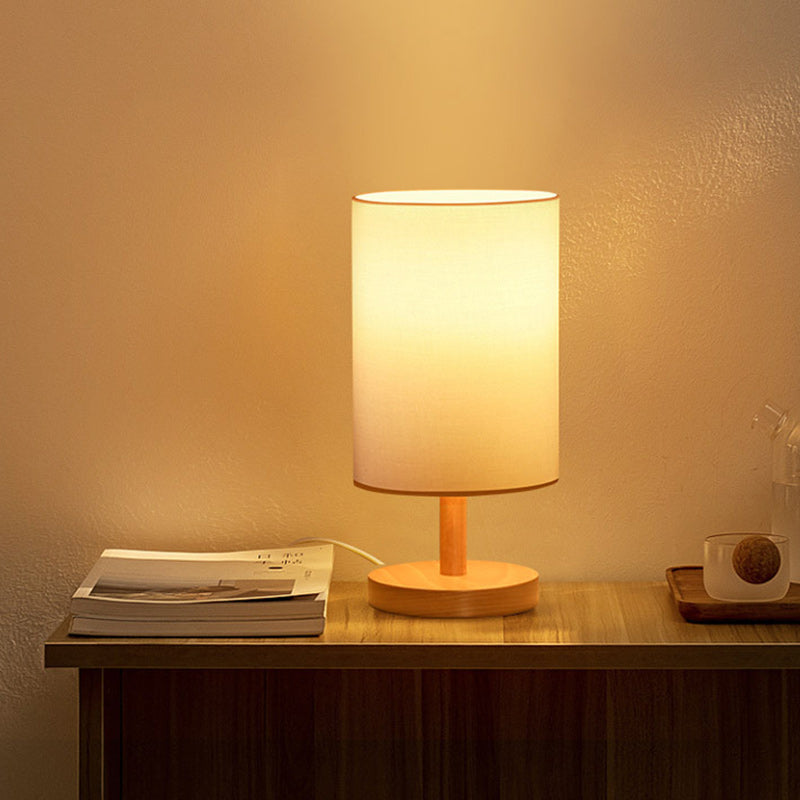 Japanese Wood Table Lamp with Fabric Shade, 1-Light Design