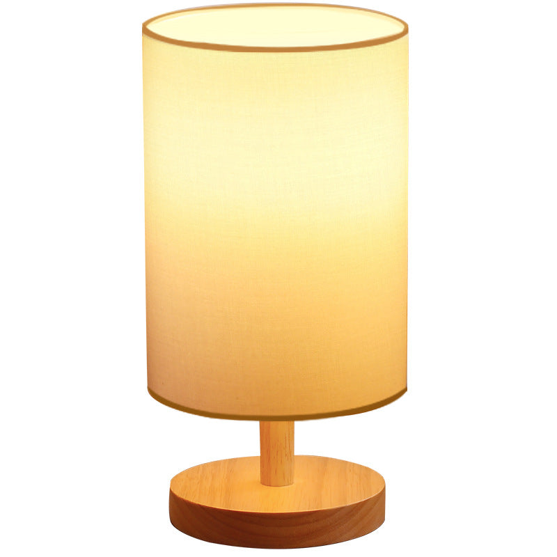 Japanese Wood Table Lamp with Fabric Shade, 1-Light Design