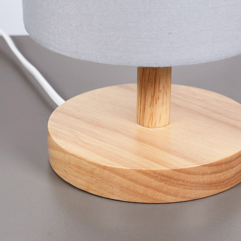 Japanese Wood Table Lamp with Fabric Shade - 1-Light Design