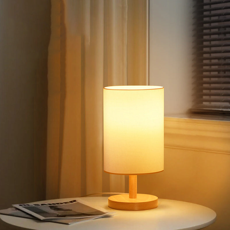 Japanese Wood Table Lamp with Fabric Shade, 1-Light Design